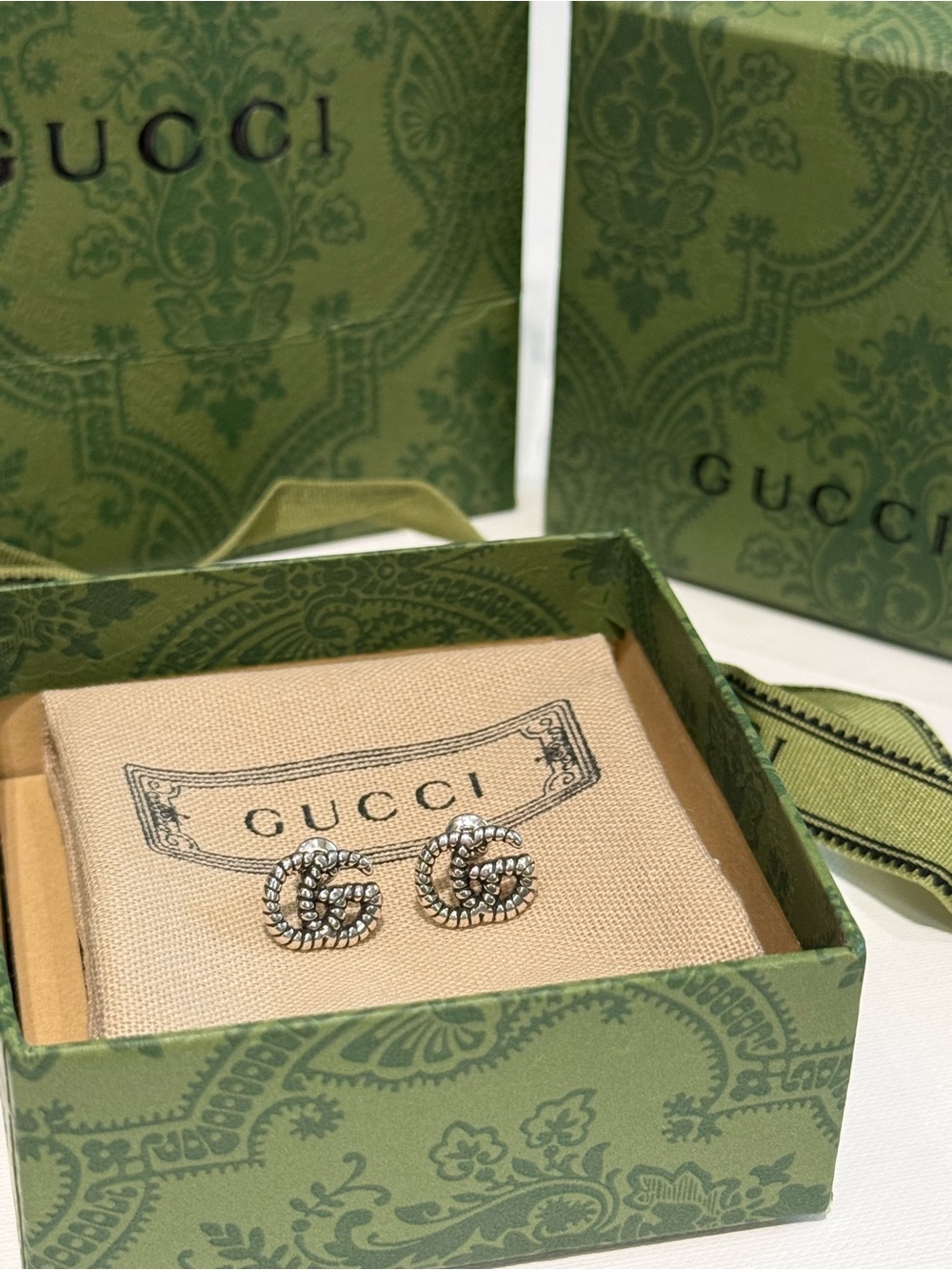 Gucci GG Marmont Sterling Silver Stud Earrings – Full Set